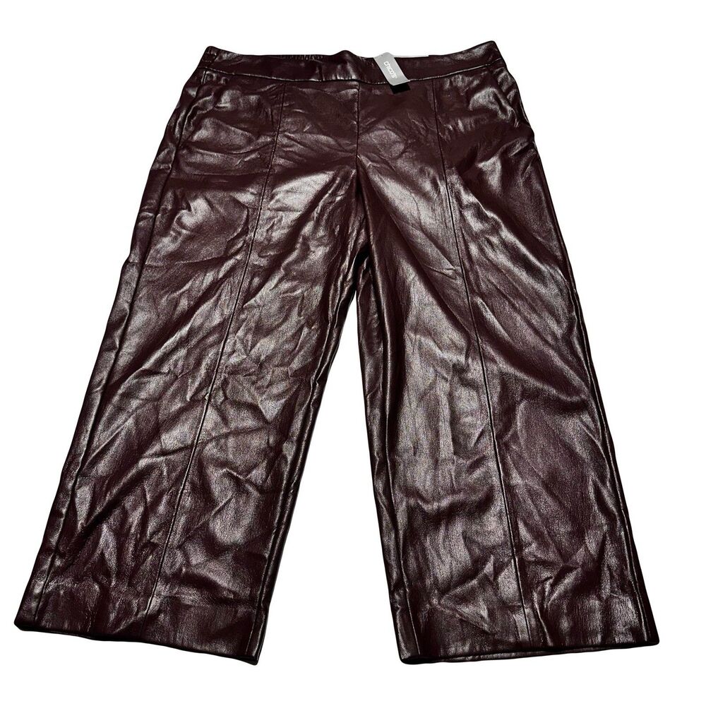 Chico's Faux Leather Pants Pull On Crop Size 3 XL Brown Cherry Brunette NWT